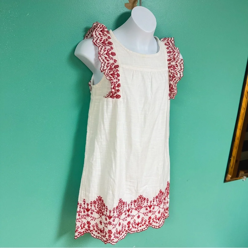 Old Navy White & Red Ruffle Embroidered Shift Dress Girls Size M 8